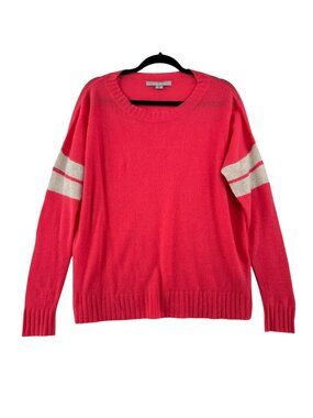 Sea Bleu 100% Cashmere Sweater Women's M Coral Red Striped Sleeves Crewneck